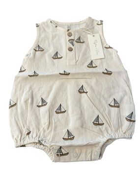 NWTS Rylee + Cru Ivory Sailboat Beau Linen blend Romper, Sz 3-6 months